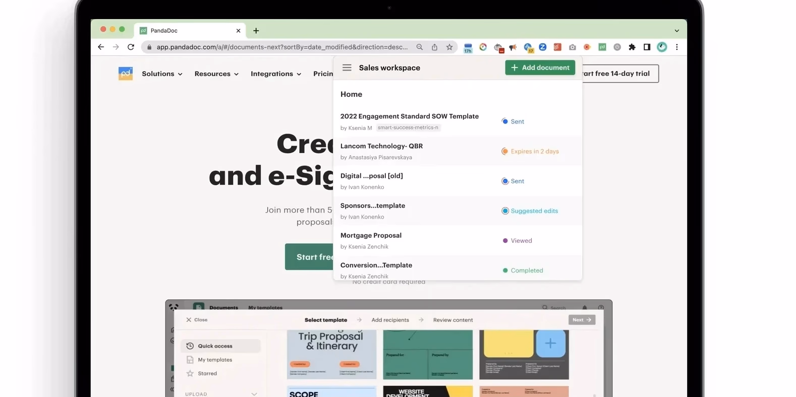 PandaDoc laptop interface