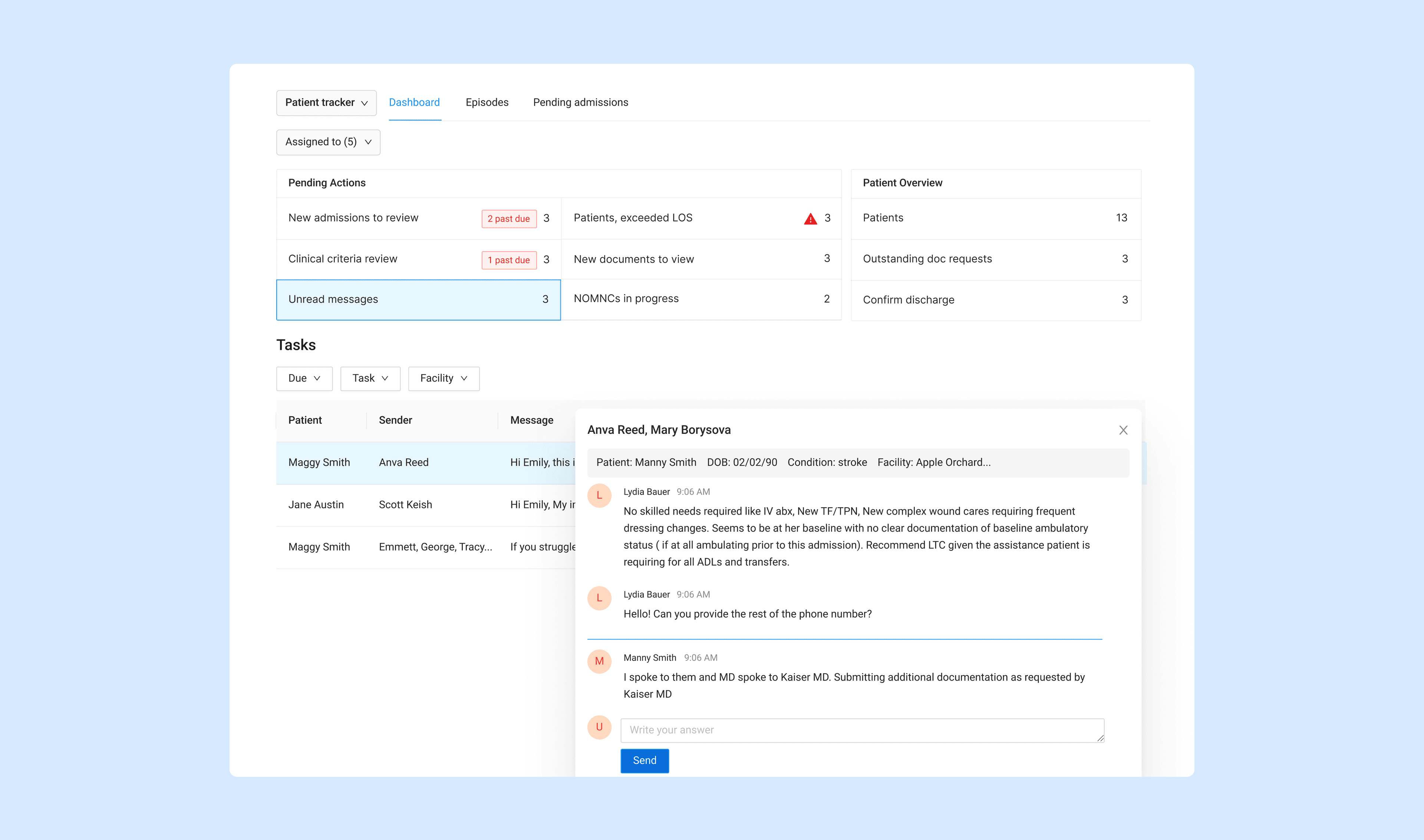 PAA Pending Actions and task table