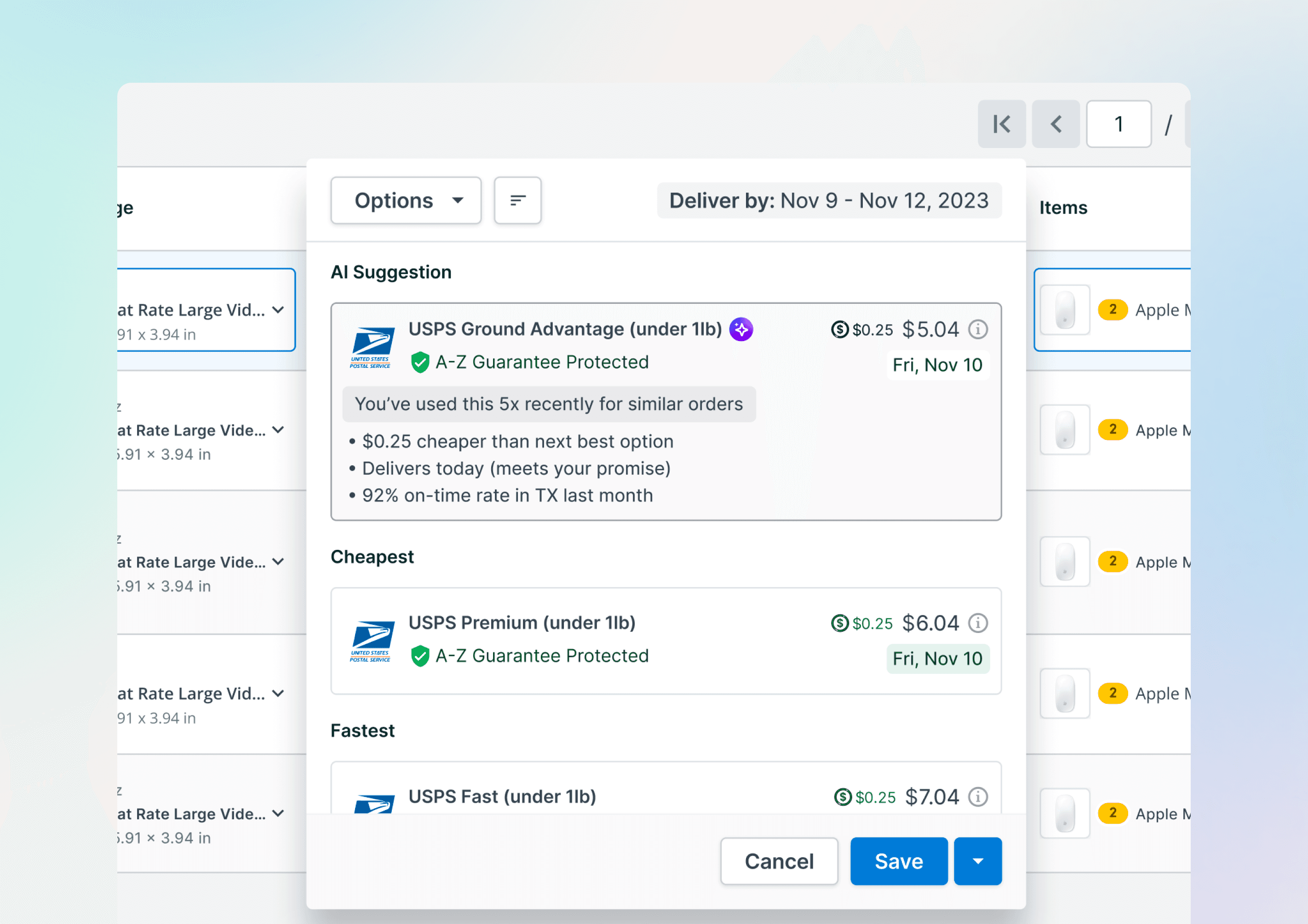 AI-generated actions: shipping savings insights and inventory recommendations