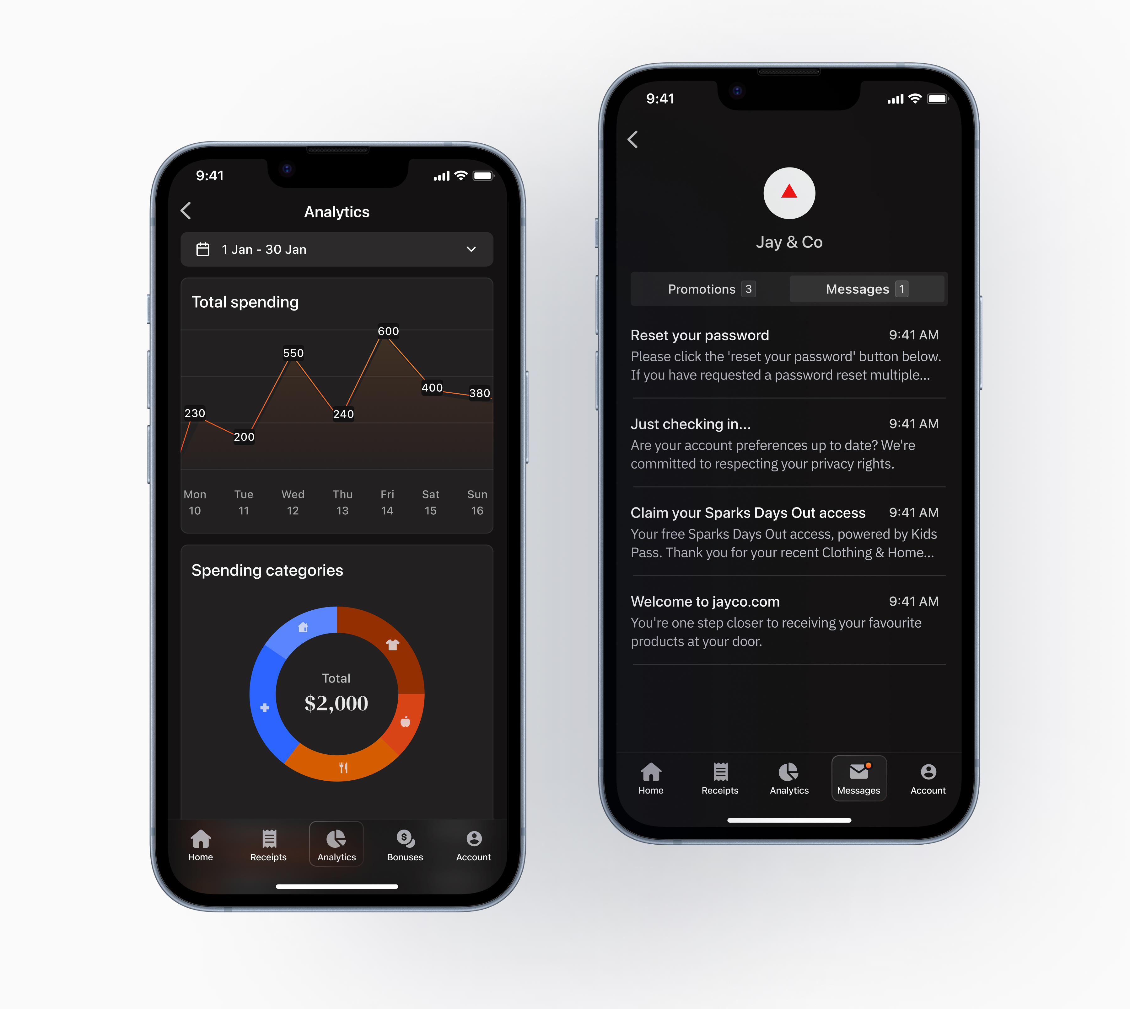 Squirll analytics and messages screens
