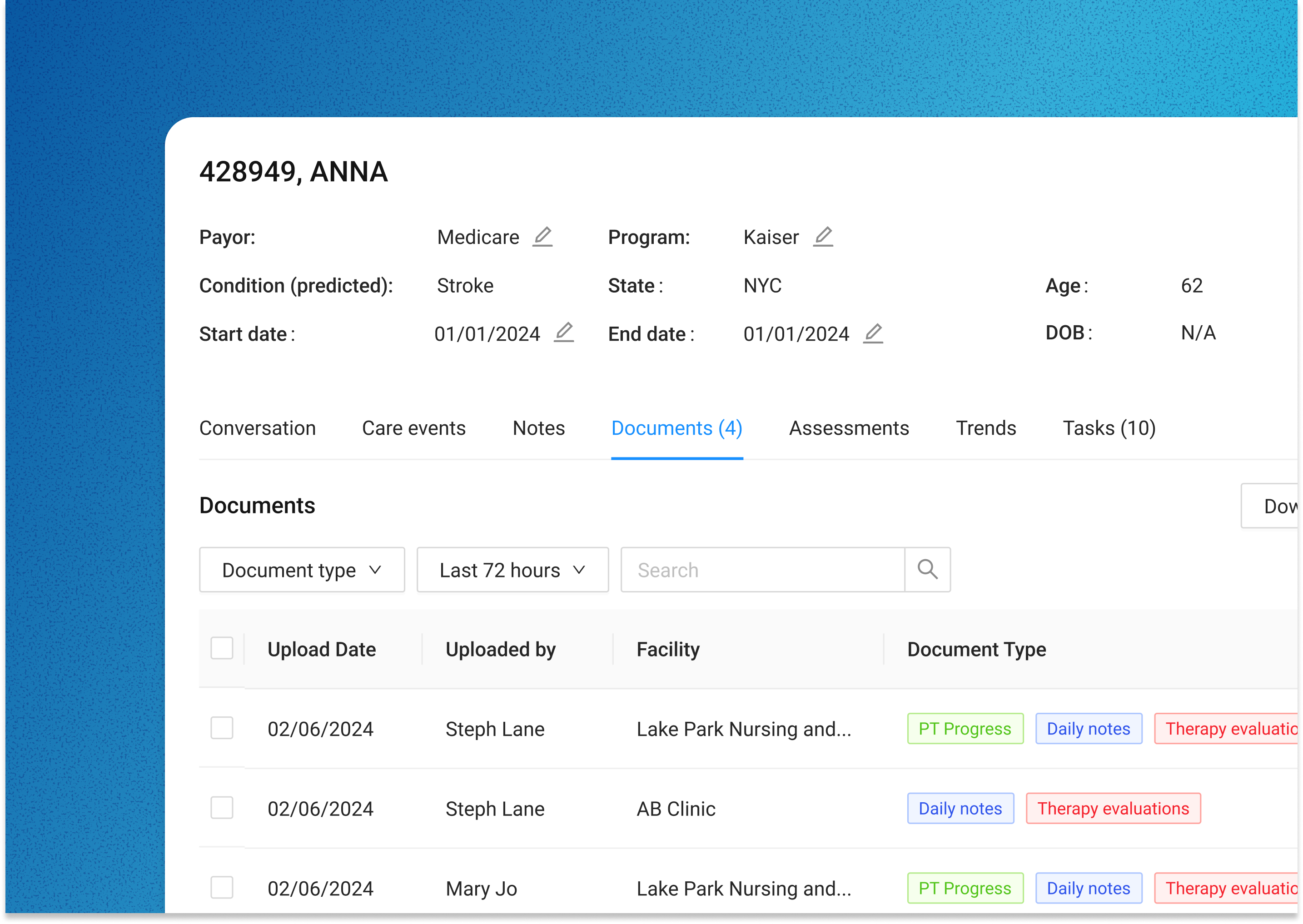 PAA patient documents view