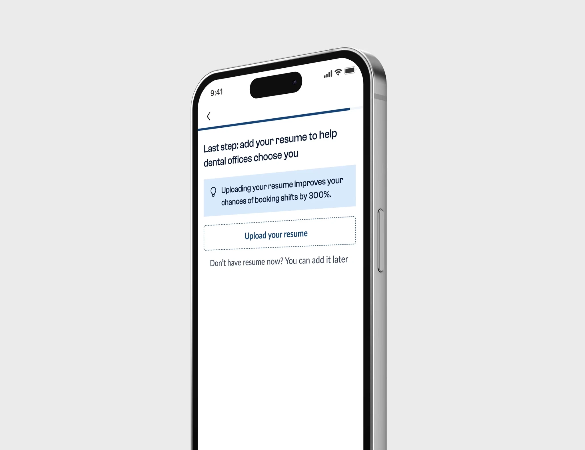 TempStars resume step screen
